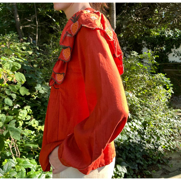 Farm Rio Linen Blend Blouse Detailed Embroidery Blusa Bordada NWT Sz Small $230 - Picture 9 of 16